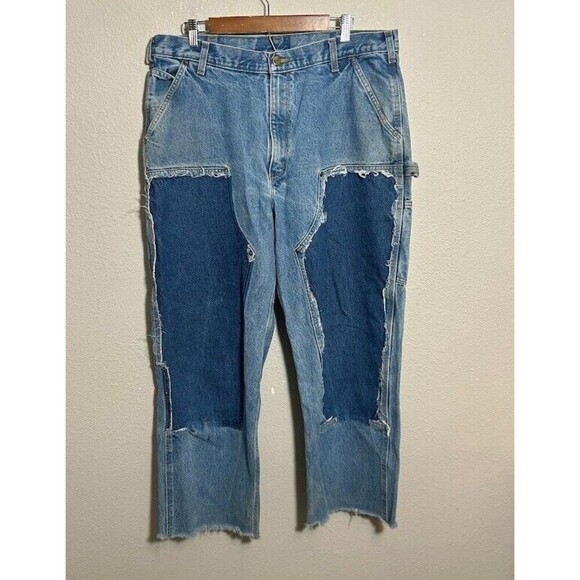 Carhartt B73 DST Double Knee Denim Pants 38 X 30 Loose OG Fit Work Distressed - Picture 2 of 11